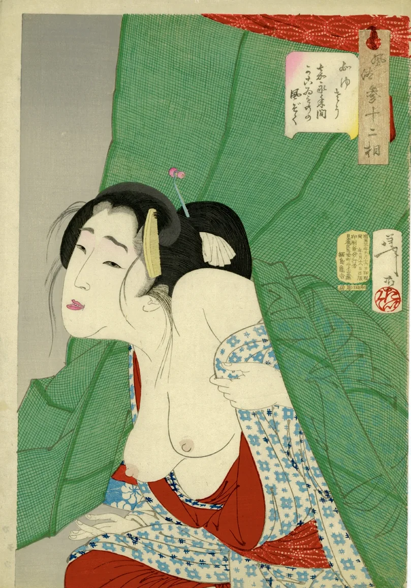 Design from Yoshitoshi's well-known series of beautiful women Fuzoku Sanjuniso (1888)