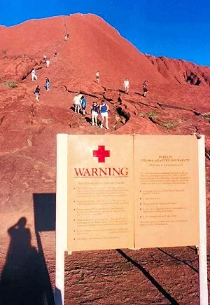 Climbers and a warning sign in 2005