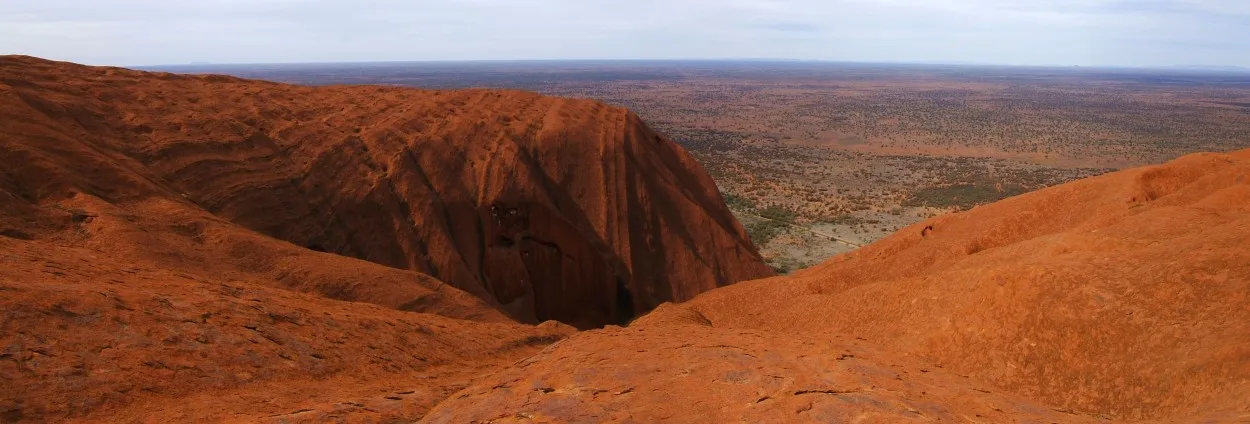 Panorama from the top of Uluru, showing a typical gully