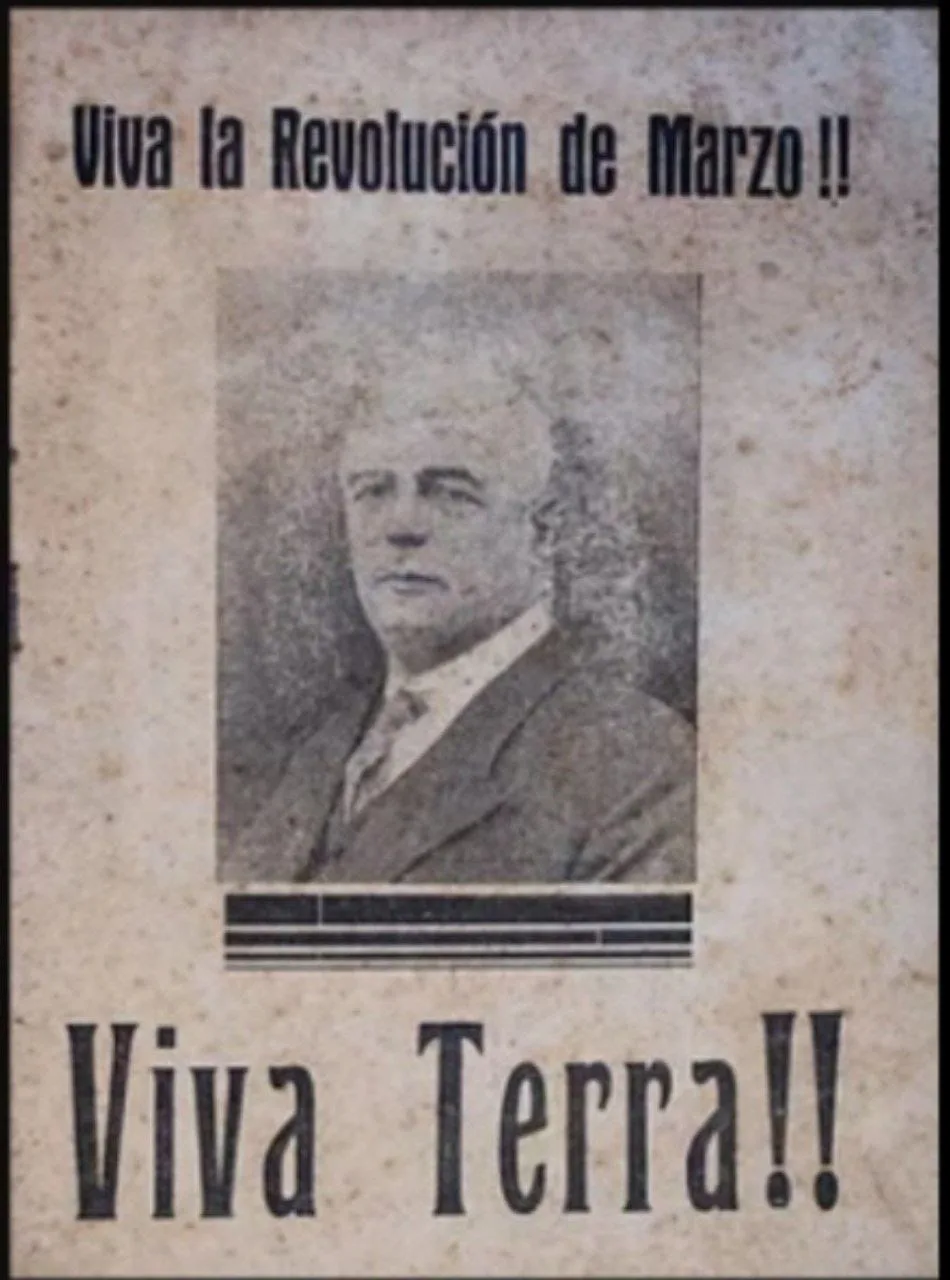 Propaganda poster of the March Revolution, featuring the slogans “Long live the March Revolution” and “Long live Terra”