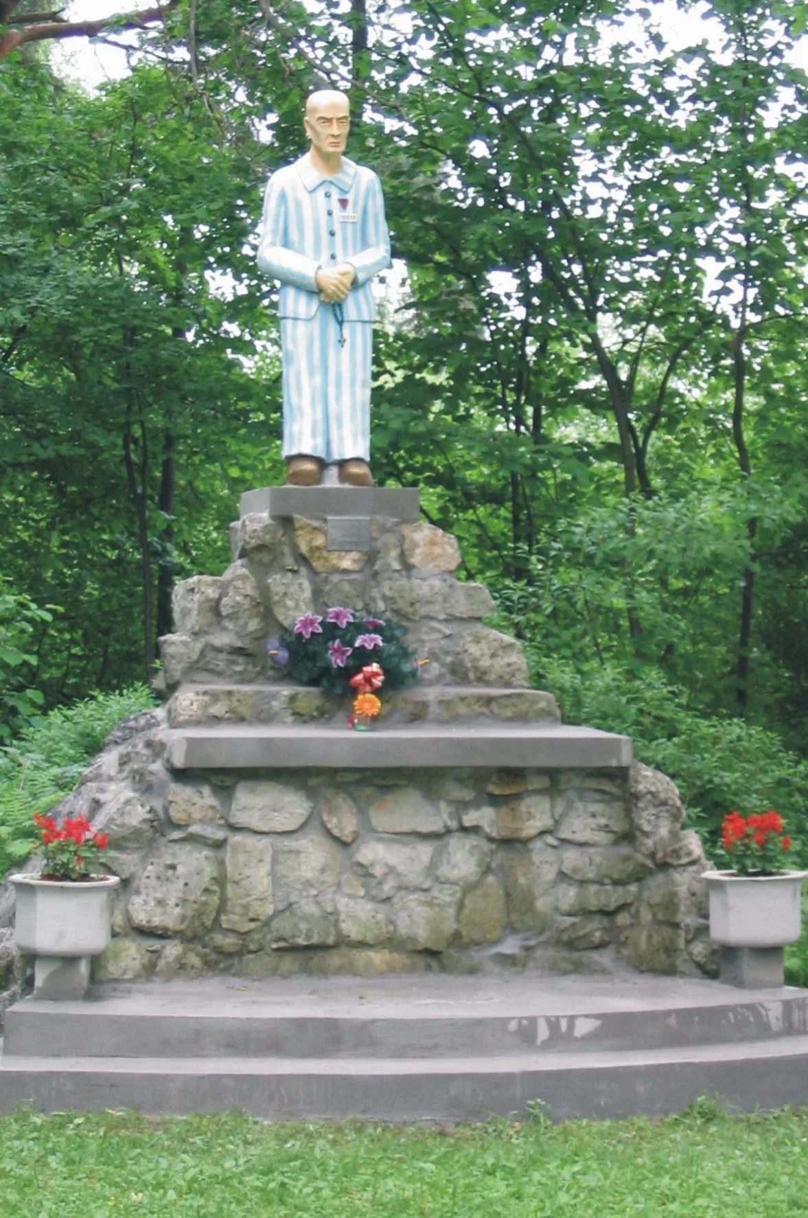 A monument to Fr. Maximilian Kolbe, among the estimated 3,000 members (18%) of the Polish clergy who were killed by the 