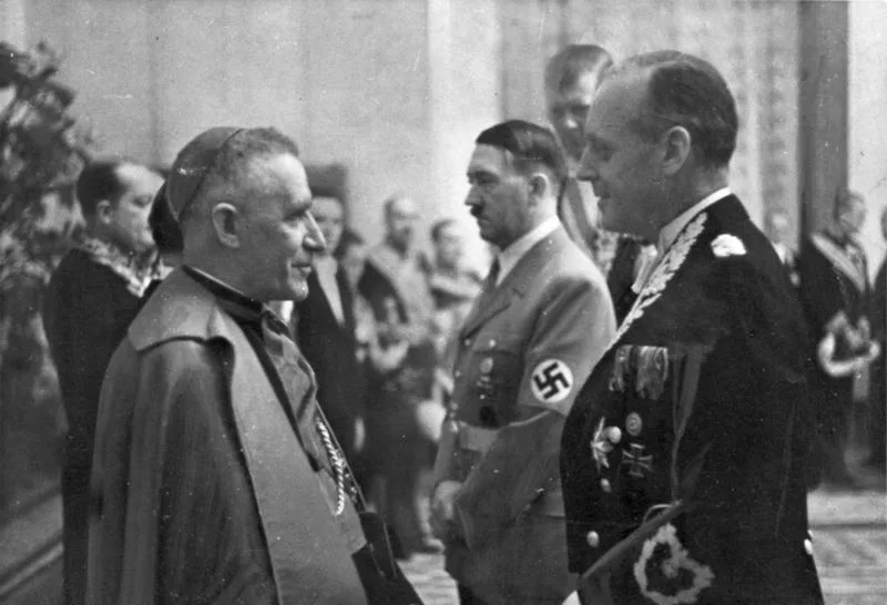 Cesare Orsenigo (left, with Hitler and Ribbentrop), nuncio to Germany, also served as de facto nuncio to Poland.