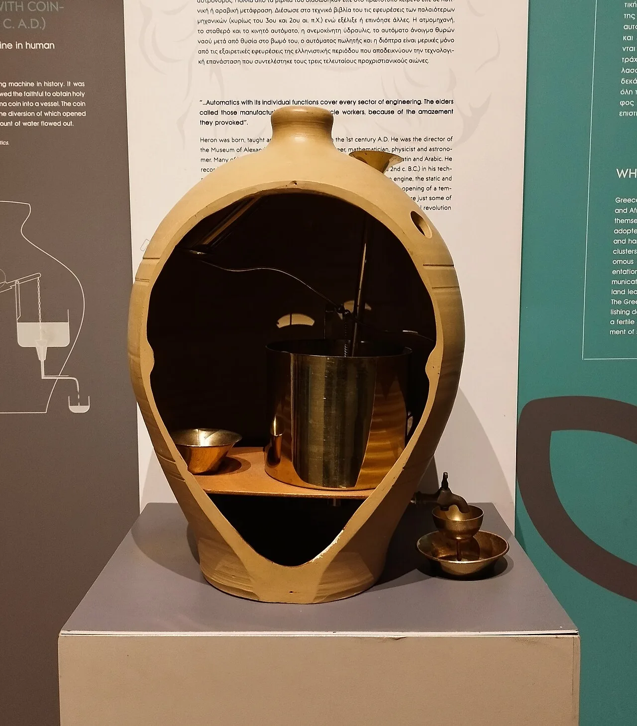 A reconstruction of an ancient vending machine in Kotsanas Museum of Ancient Greek Technology, Athens, Greece