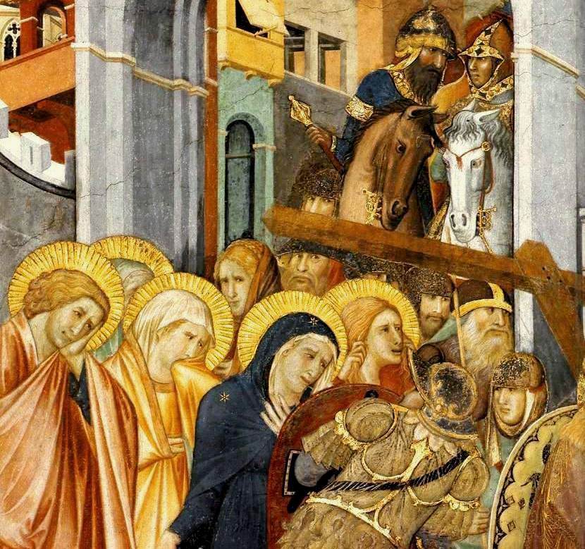Pietro Lorenzetti's fresco of women following Jesus on Via Dolorosa, Assisi, 1320