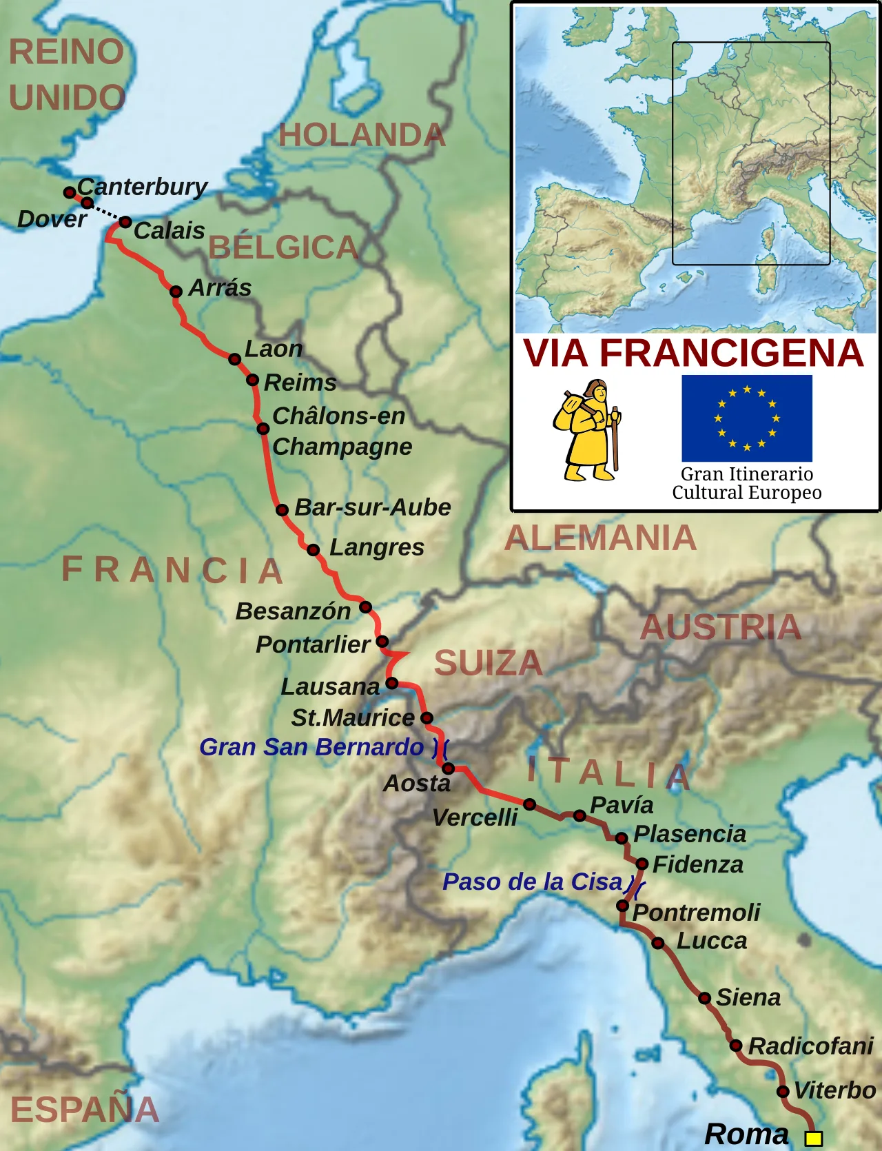 Map of the Via Francigena