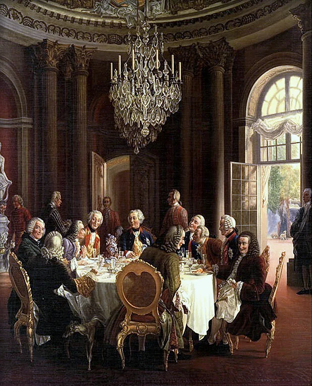Die Tafelrunde by Adolph von Menzel: guests of Frederick the Great at Sanssouci, including members of the Prussian Acade