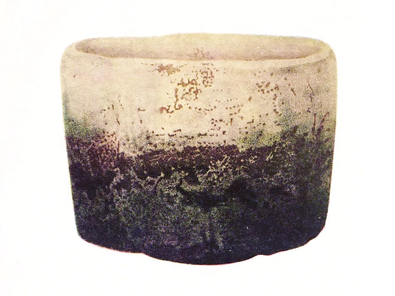 Ceramic tea bowl with rough glaze and asymmetrical shape
