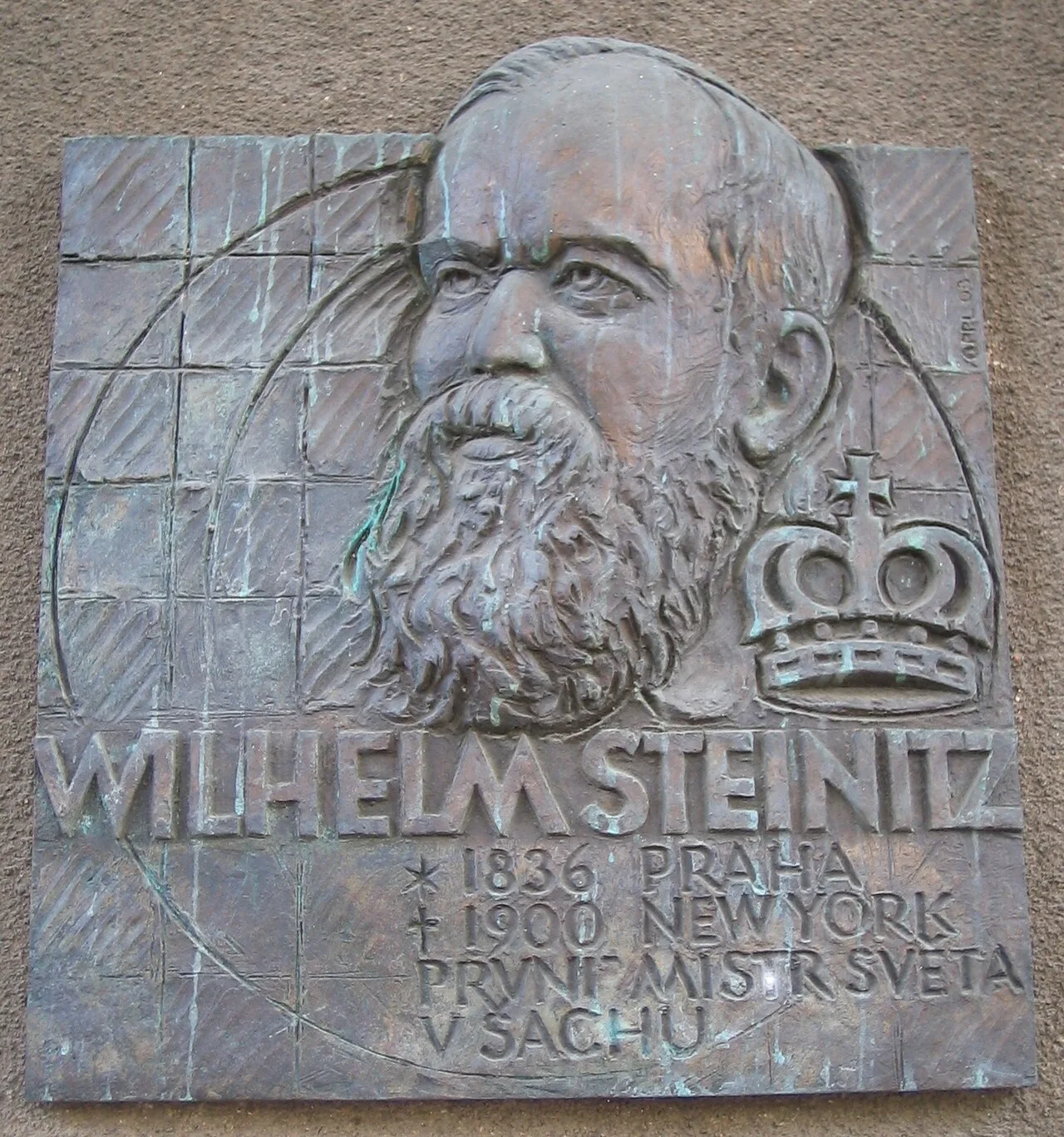 Plaque in honor of Wilhelm Steinitz, in Prague's Josefov district