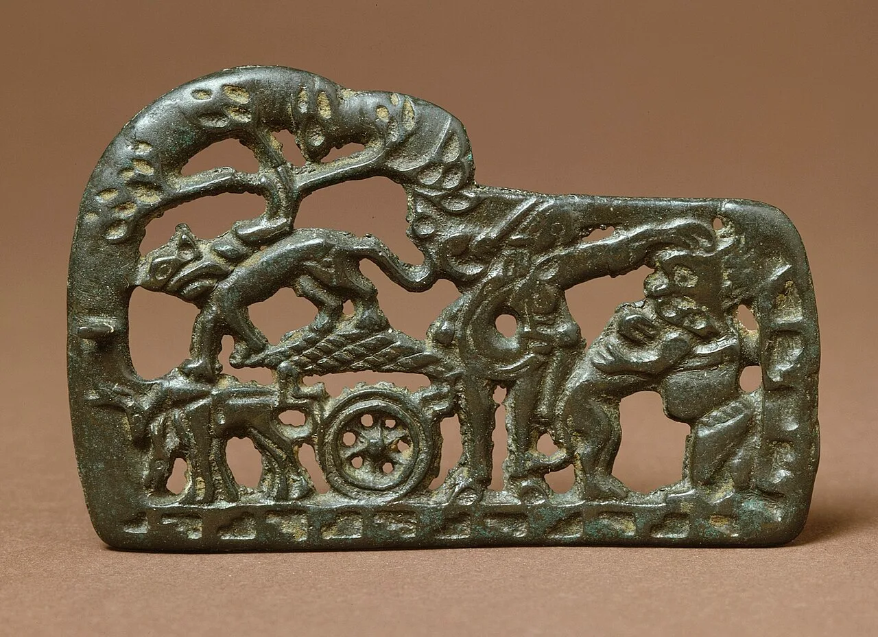 Belt Buckle, 2nd–1st century BC, Xiongnu. Another naturalistic belt buckle made to the Xiongnu taste, showing a mounted 