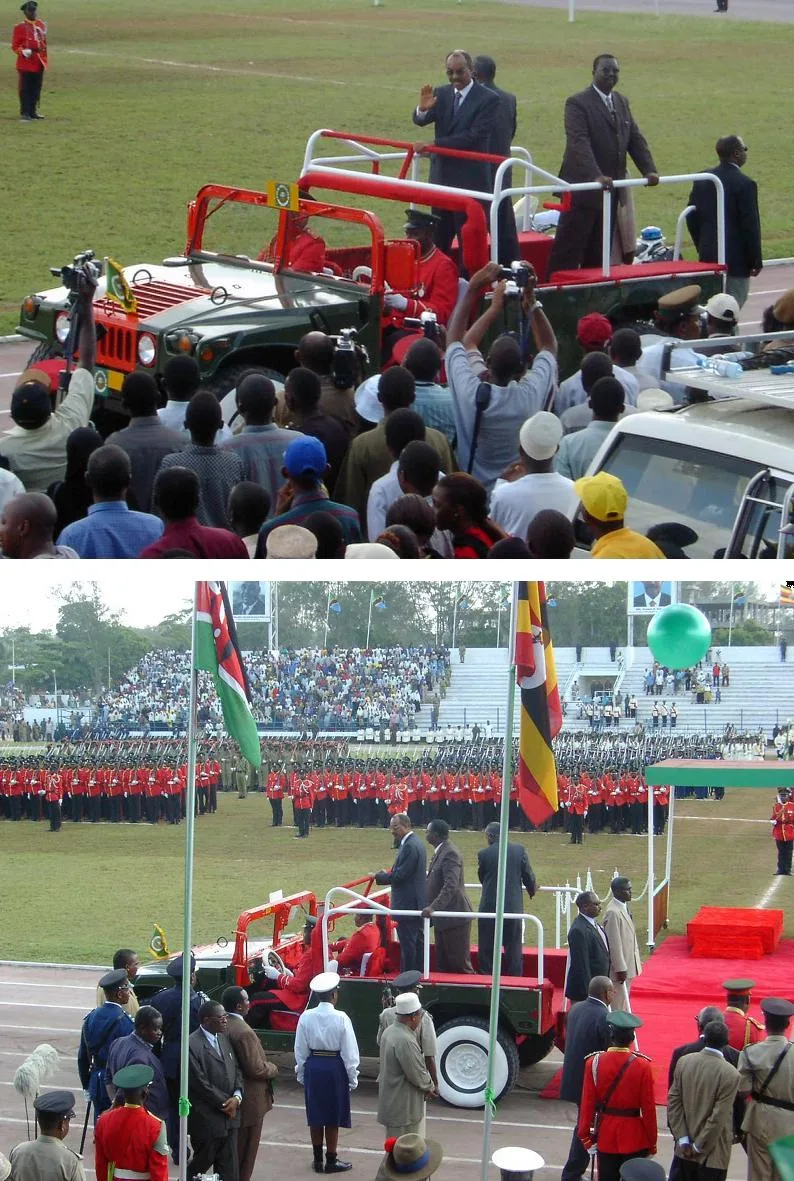 12 January 2004: President Karume of Zanzibar enters Amani Stadium for the celebration of the 40th anniversary of Zanzib