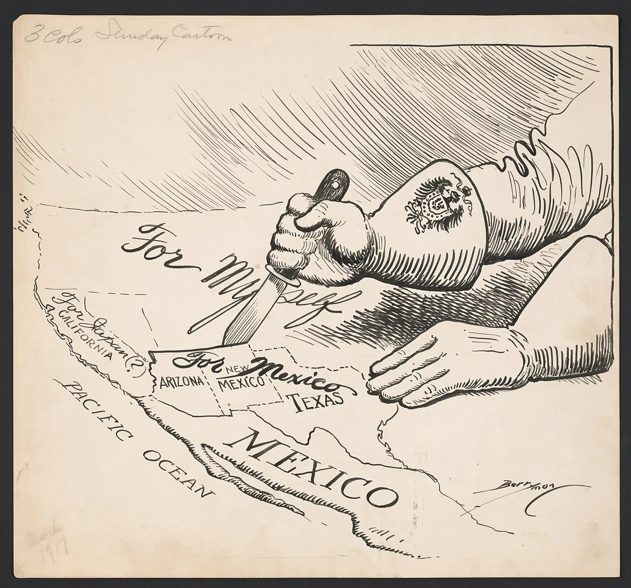 1917 political cartoon about the Zimmermann telegram